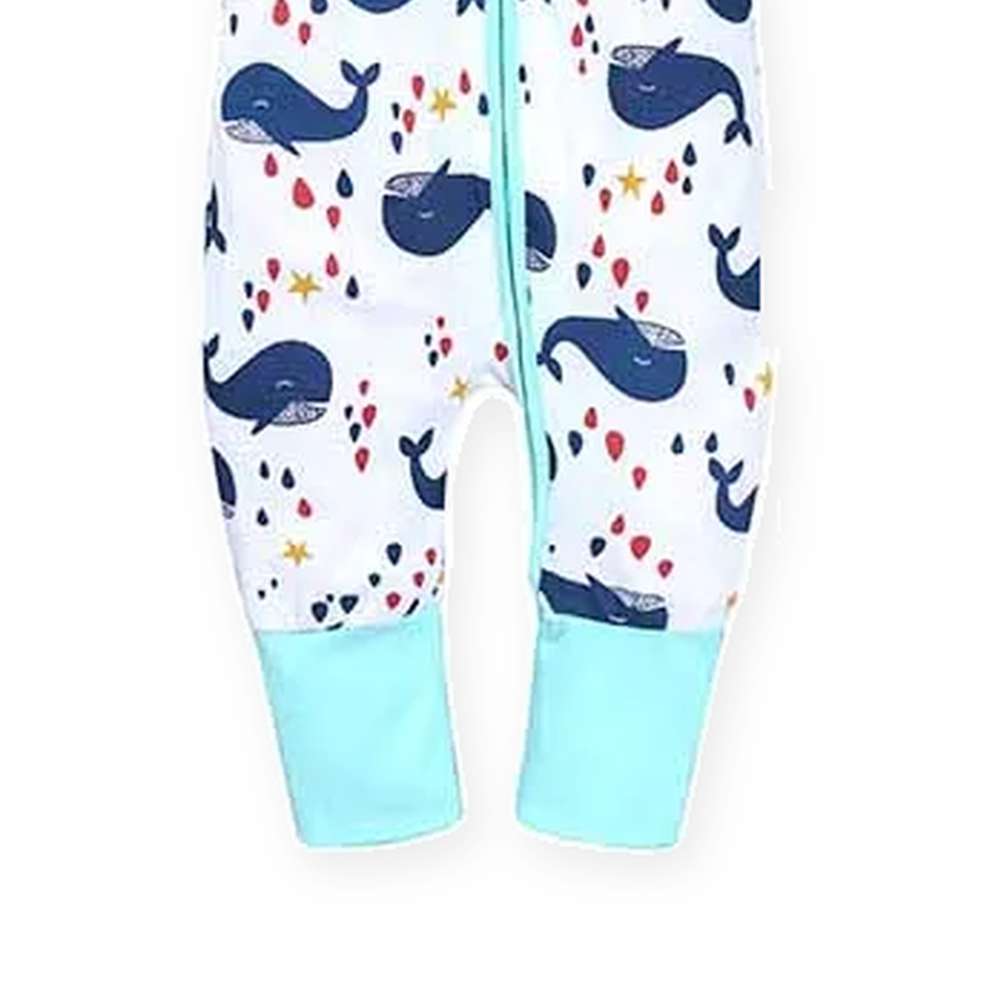 Navy Whales Short-Sleeve Romper — Navy Whales — Cuff and foot detail — image 6