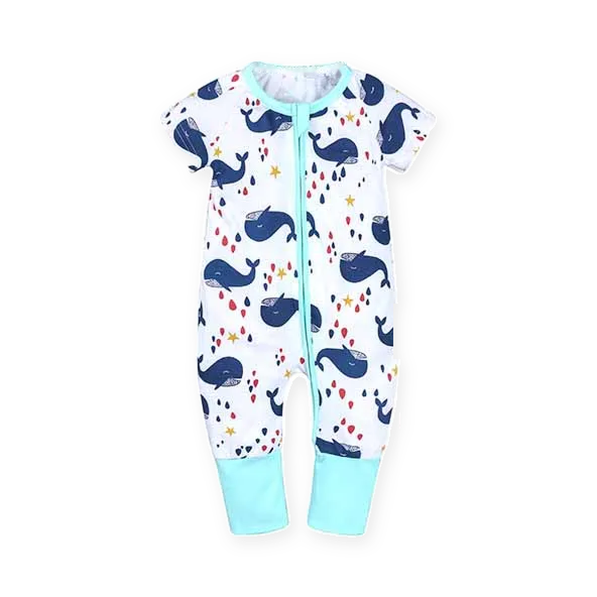 Navy Whales Short-Sleeve Romper — Navy Whales — Front view — image 1