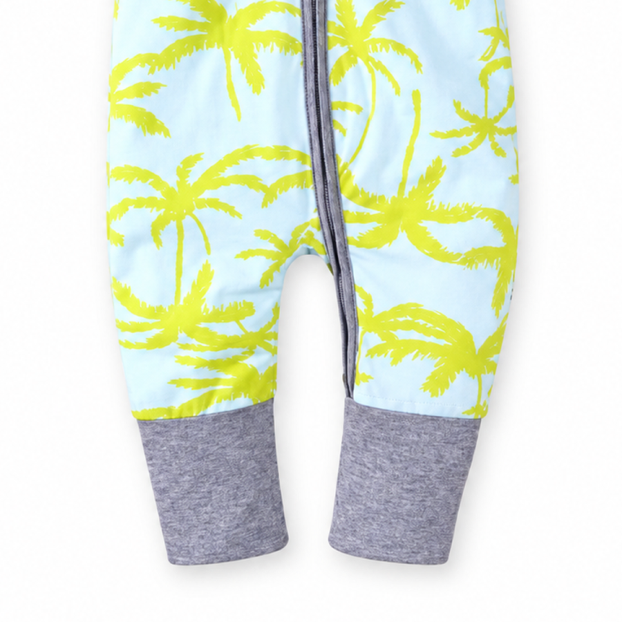 Neon Palms Short-Sleeve Romper — Neon Palms — Cuff and foot detail — image 5