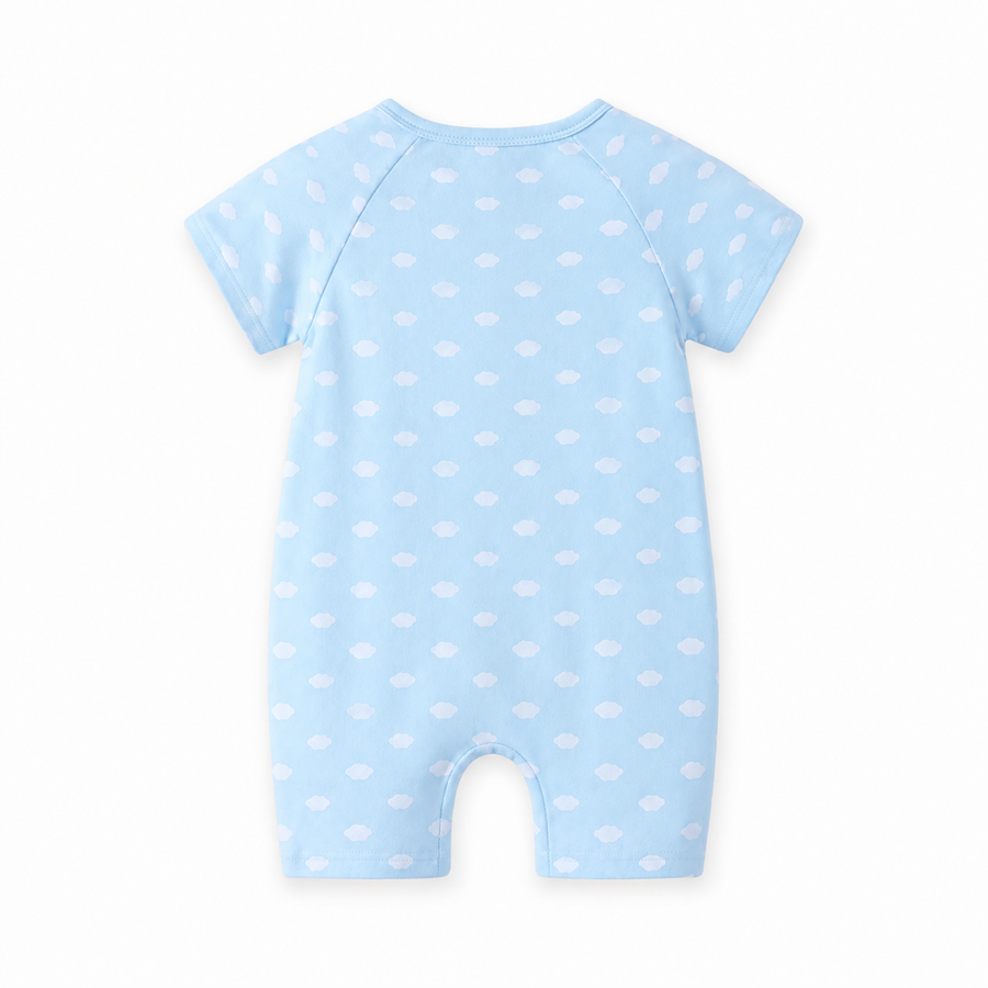Blue Clouds Short-Sleeve Shortie Romper — Blue Clouds — Back view — image 2