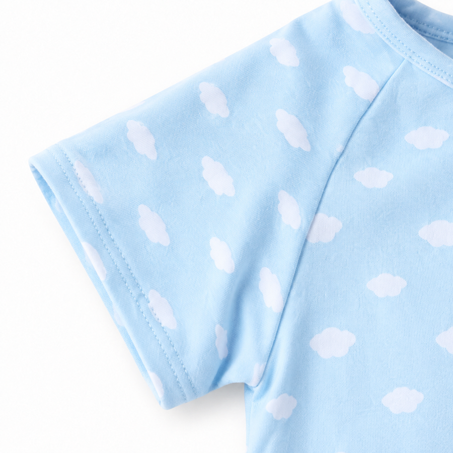 Blue Clouds Short-Sleeve Shortie Romper — Blue Clouds — Fabric detail — image 4