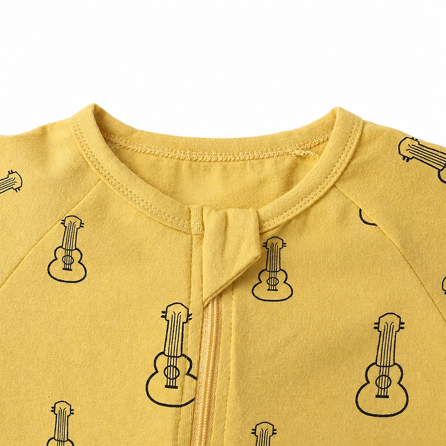 Mustard Guitars Short-Sleeve Shortie Romper — Mustard Guitars — Neckline and seam detail — image 6