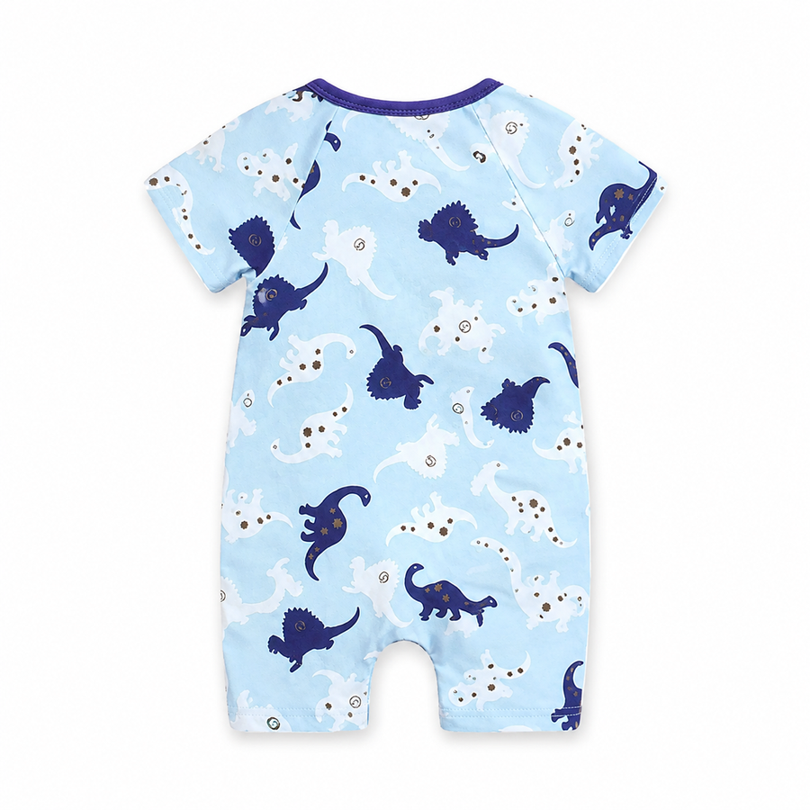 Blue & White Dinosaurs Shortie Romper — Blue & White Dinosaurs — Back view — image 2
