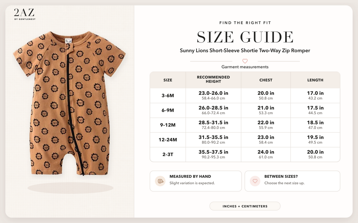 Product-specific size guide for Sunny Lions Shortie Romper