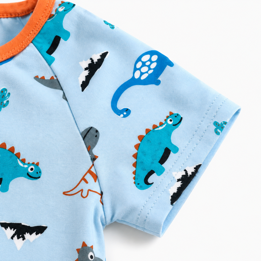 Blue Dinosaurs Short-Sleeve Shortie Romper — Blue Dinosaurs — Fabric detail — image 4