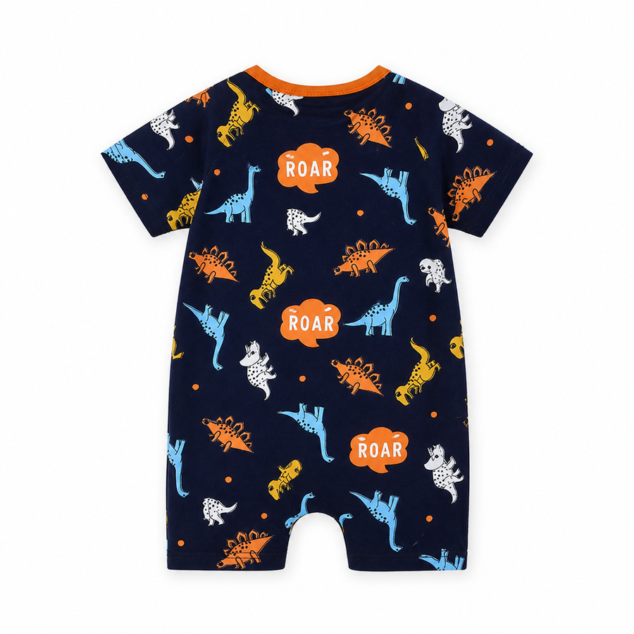 Midnight Dinosaurs Short-Sleeve Shortie Romper — Midnight Dinosaurs — Back view — image 2