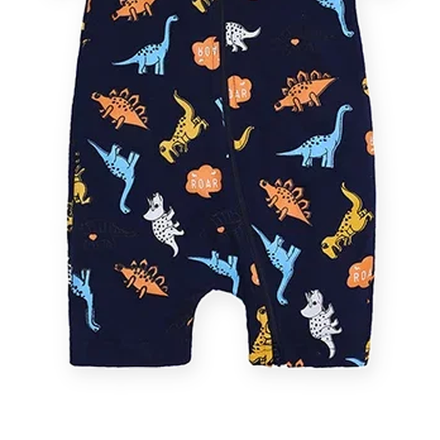 Midnight Dinosaurs Short-Sleeve Shortie Romper — Midnight Dinosaurs — Gusset and seam detail — image 6