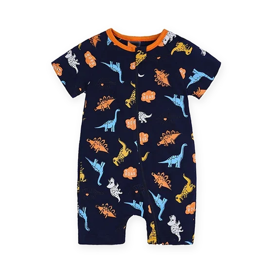 Midnight Dinosaurs Short-Sleeve Shortie Romper — Midnight Dinosaurs — Front view — image 1