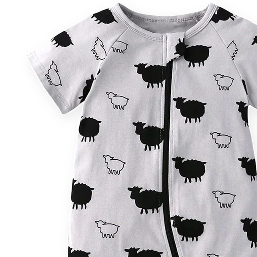 Counting Sheep Short-Sleeve Shortie Romper — Counting Sheep — Cuff and foot detail — image 5