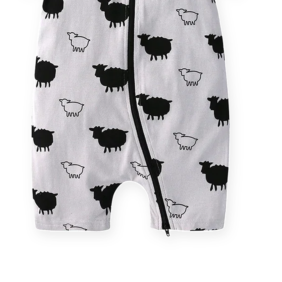 Counting Sheep Short-Sleeve Shortie Romper — Counting Sheep — Gusset and seam detail — image 6