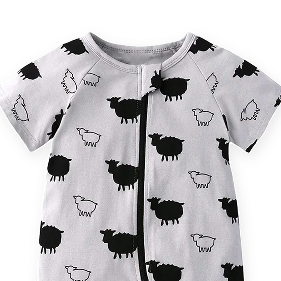 Counting Sheep Short-Sleeve Shortie Romper — Counting Sheep — Zipper detail — image 3