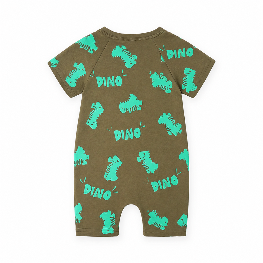 Green Dino Short-Sleeve Shortie Romper — Green Dino — Back view — image 2