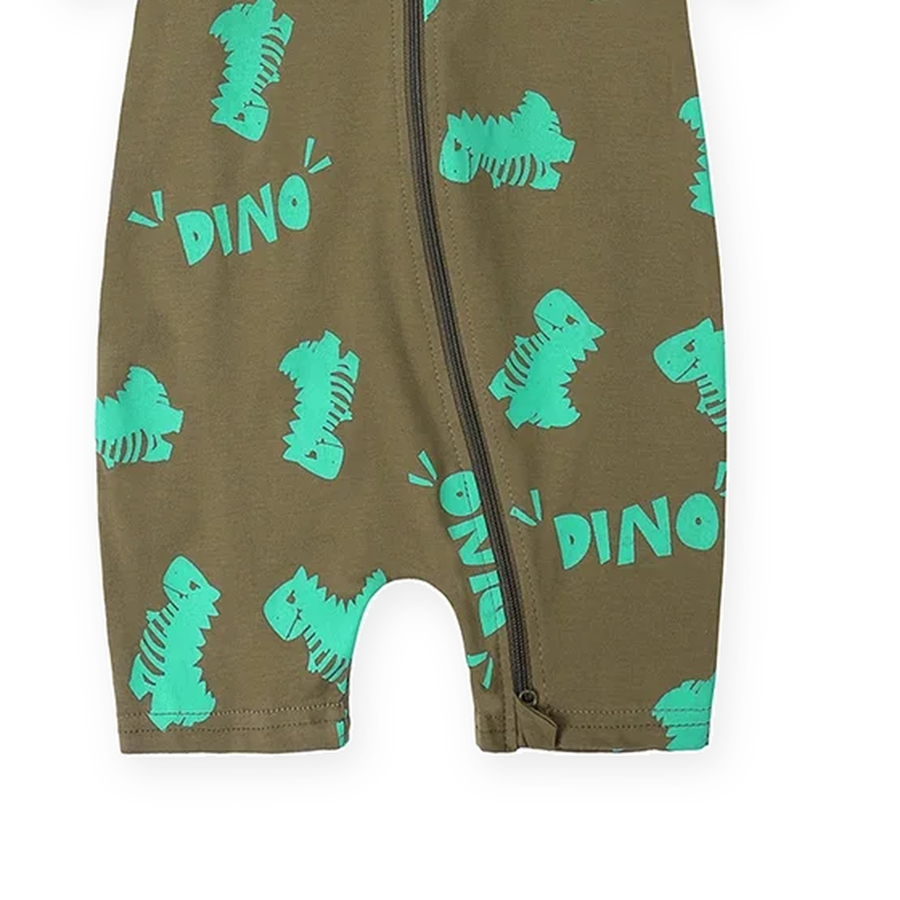 Green Dino Short-Sleeve Shortie Romper — Green Dino — Gusset and seam detail — image 6