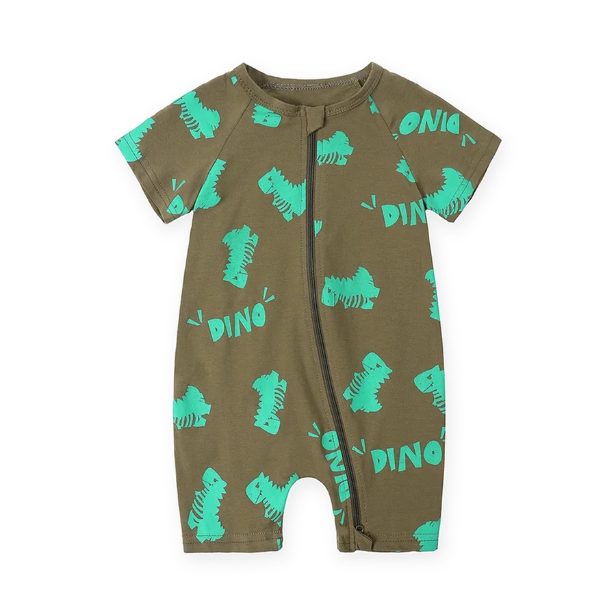 Green Dino Short-Sleeve Shortie Romper — Green Dino — Front view — image 1