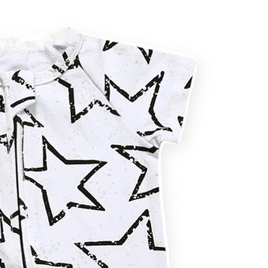 Outline Stars Short-Sleeve Shortie Romper — Outline Stars — Cuff and foot detail — image 5