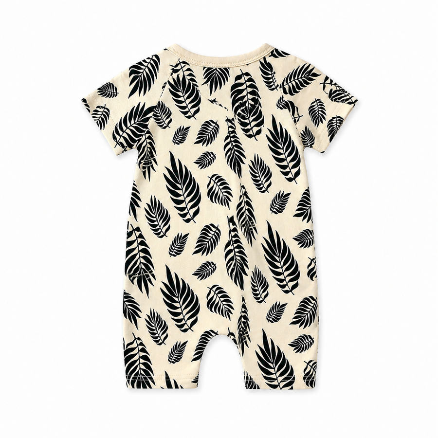 Botanical Leaves Short-Sleeve Shortie Romper — Botanical Leaves — Back view — image 2