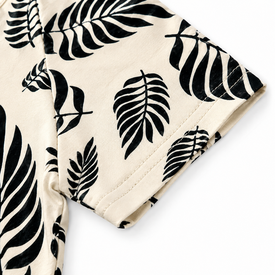 Botanical Leaves Short-Sleeve Shortie Romper — Botanical Leaves — Fabric detail — image 4
