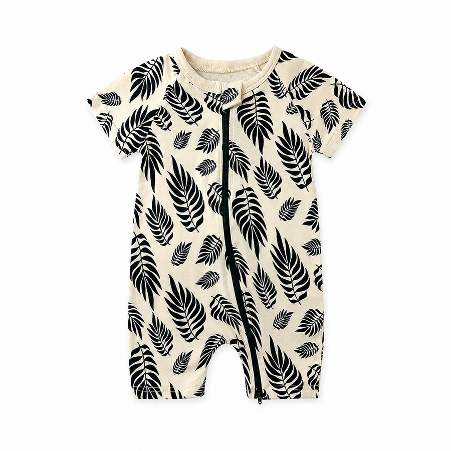 Botanical Leaves Short-Sleeve Shortie Romper — Botanical Leaves — Front view — image 1