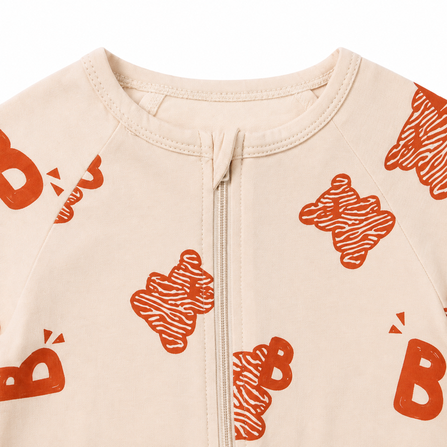 Teddy Bears Short-Sleeve Shortie Romper — Teddy Bears — Zipper detail — image 3