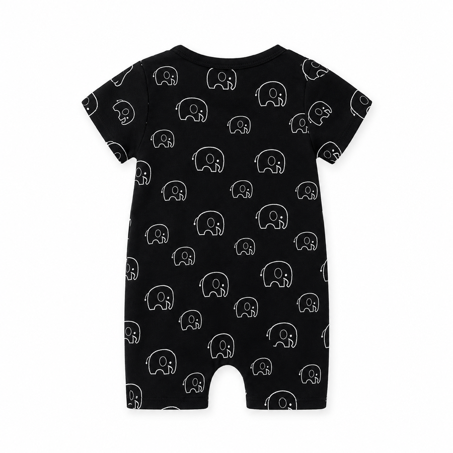 Midnight Elephants Short-Sleeve Shortie Romper — Midnight Elephants — Back view — image 2