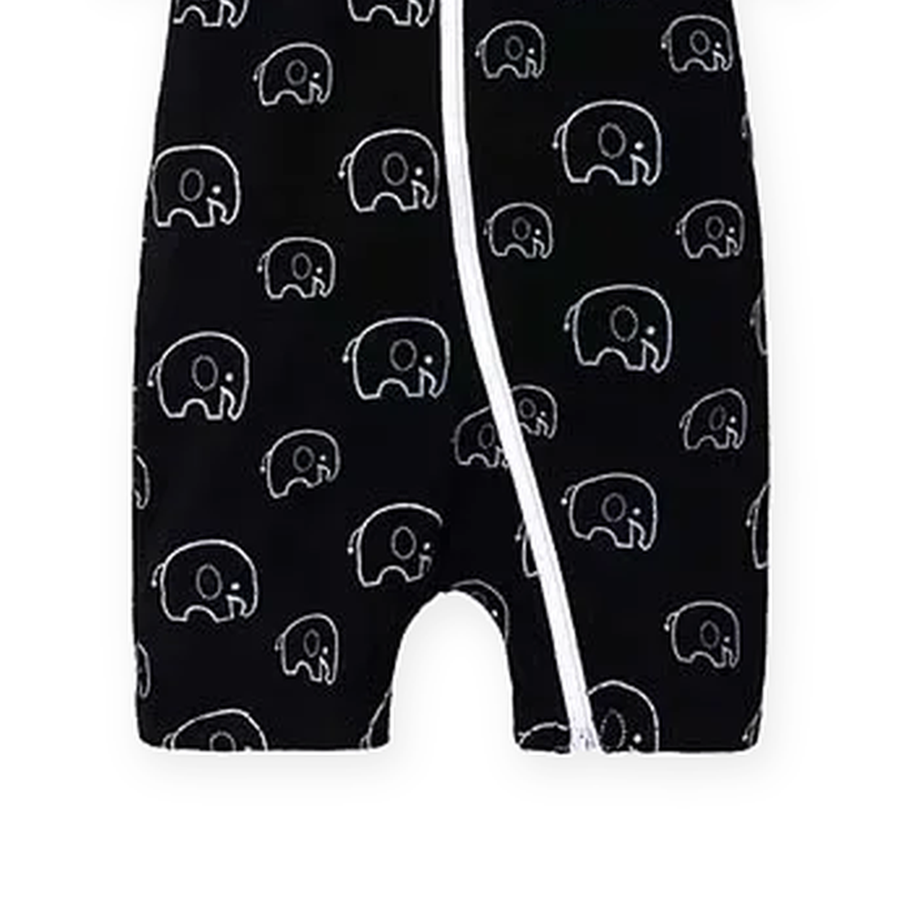 Midnight Elephants Short-Sleeve Shortie Romper — Midnight Elephants — Gusset and seam detail — image 6