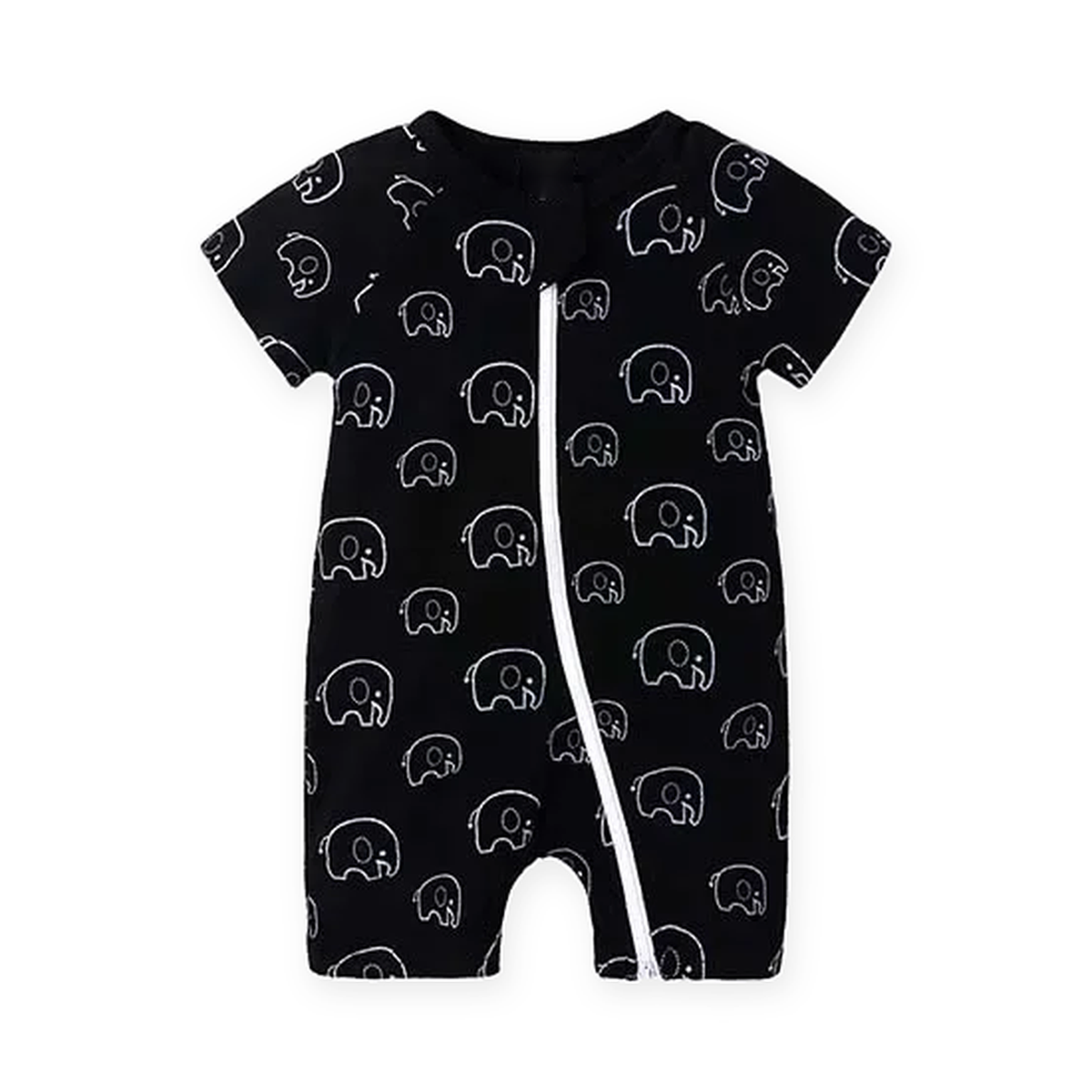Midnight Elephants Short-Sleeve Shortie Romper — Midnight Elephants — Front view — image 1