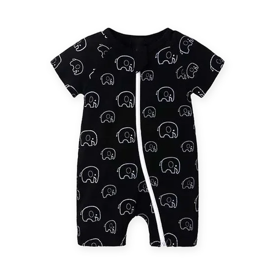 Midnight Elephants Short-Sleeve Shortie Romper — Midnight Elephants — Front view — image 1