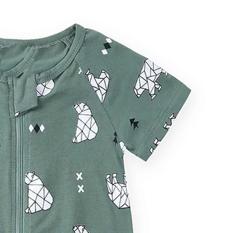 Safari Green Short-Sleeve Shortie Romper — Safari Green — Cuff and foot detail — image 5