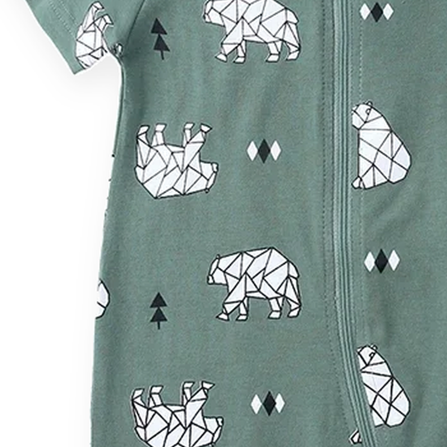 Safari Green Short-Sleeve Shortie Romper — Safari Green — Fabric detail — image 7