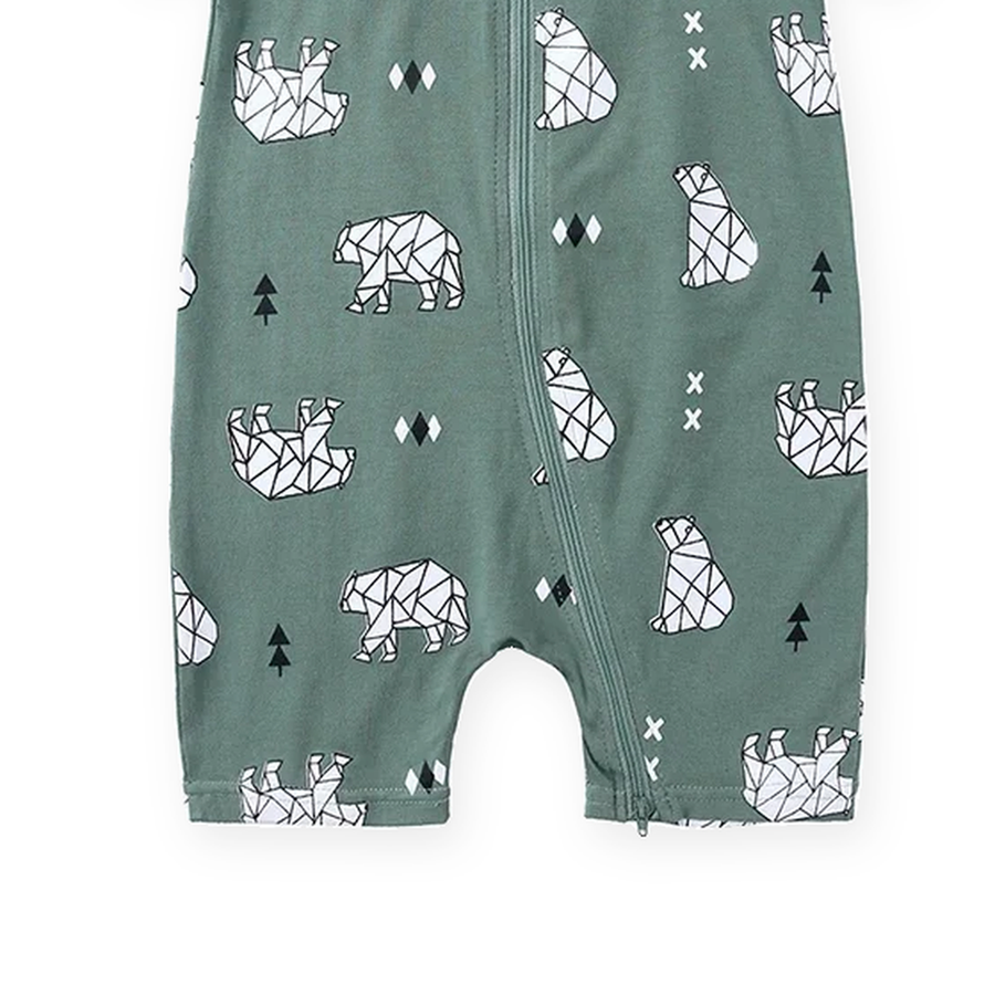 Safari Green Short-Sleeve Shortie Romper — Safari Green — Gusset and seam detail — image 6