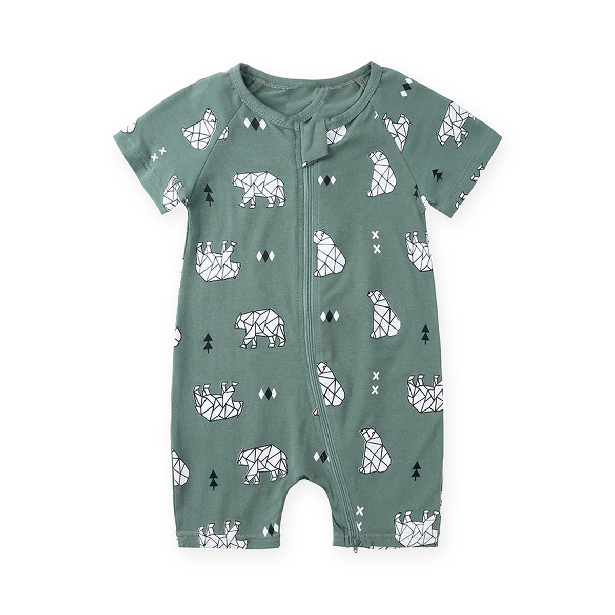 Safari Green Short-Sleeve Shortie Romper — Safari Green — Front view — image 1