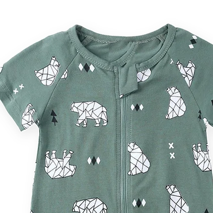 Safari Green Short-Sleeve Shortie Romper — Safari Green — Neckline and seam detail — image 4