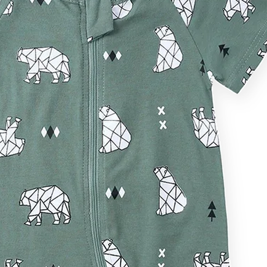 Safari Green Short-Sleeve Shortie Romper — Safari Green — Zipper detail — image 3