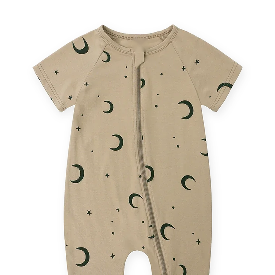 Moon Stars Short-Sleeve Shortie Romper — Moon Stars — Neckline and seam detail — image 4