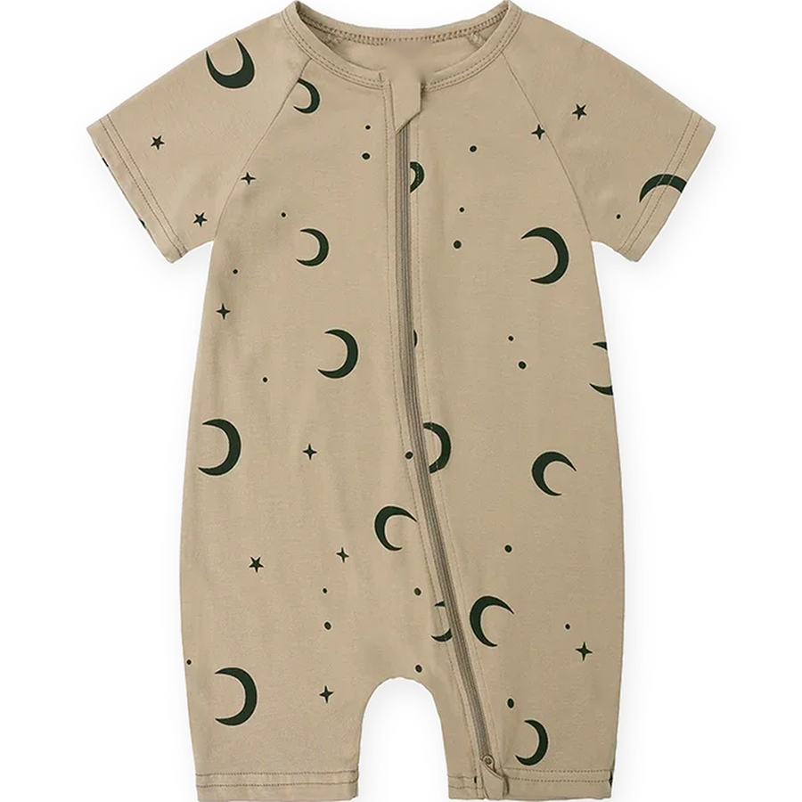 Moon Stars Short-Sleeve Shortie Romper — Moon Stars — Zipper detail — image 3