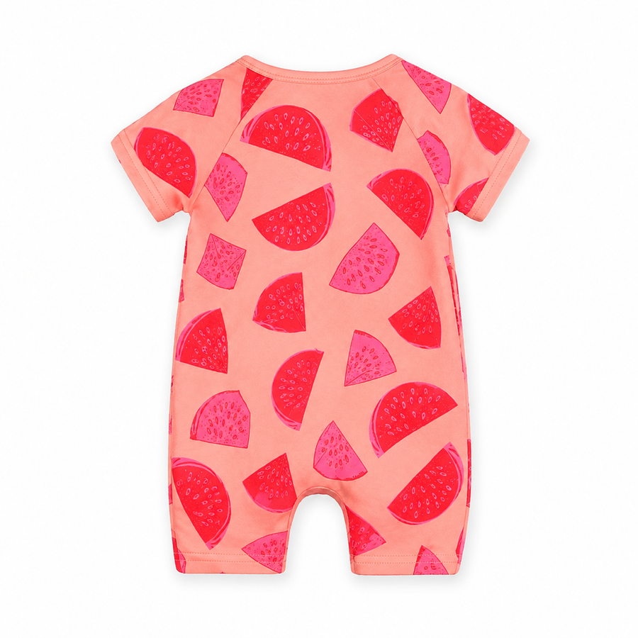 Watermelon Slice Short-Sleeve Shortie Romper — Watermelon Slice — Back view — image 2