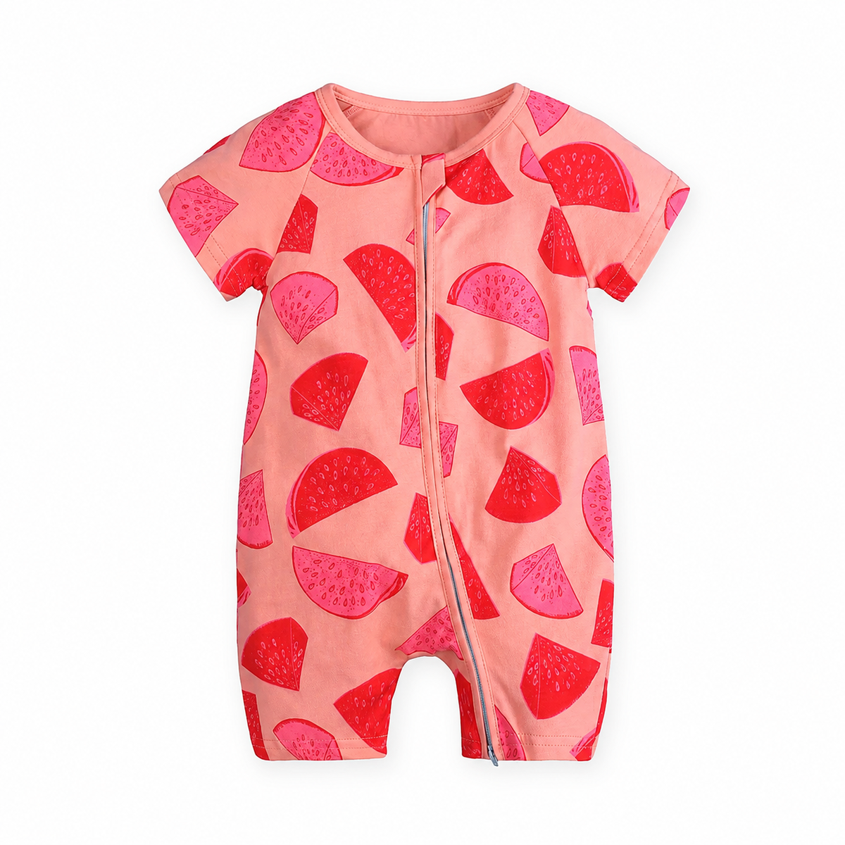 Watermelon Slice Short-Sleeve Shortie Romper — Watermelon Slice — Front view — image 1