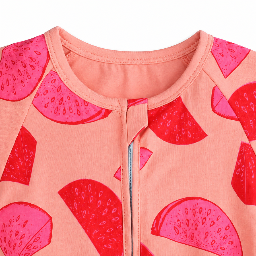 Watermelon Slice Short-Sleeve Shortie Romper — Watermelon Slice — Zipper detail — image 3