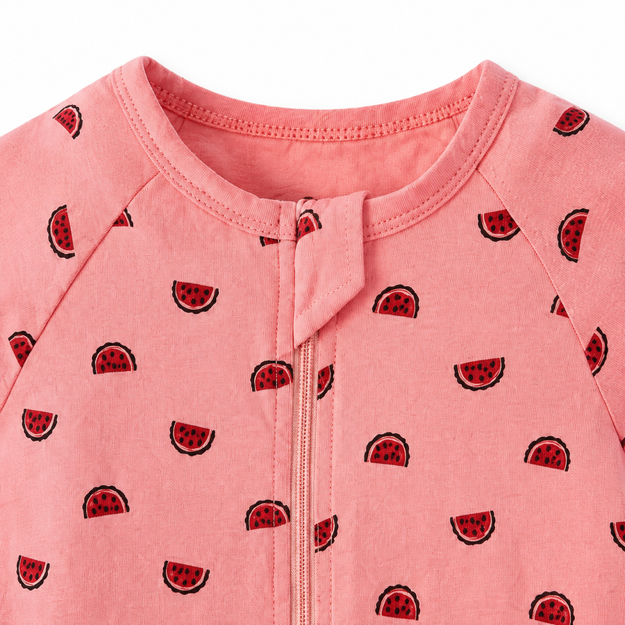 Watermelon Mini Short-Sleeve Shortie Romper — Watermelon Mini — Zipper detail — image 3