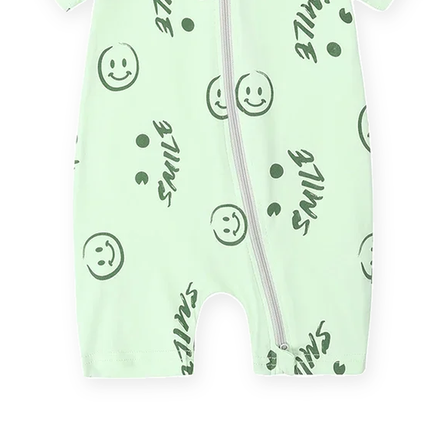 Mint Smileys Short-Sleeve Shortie Romper — Mint Smileys — Gusset and seam detail — image 6