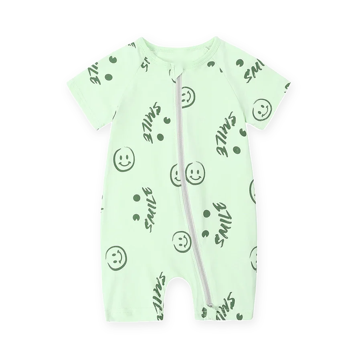 Mint Smileys Short-Sleeve Shortie Romper — Mint Smileys — Front view — image 1