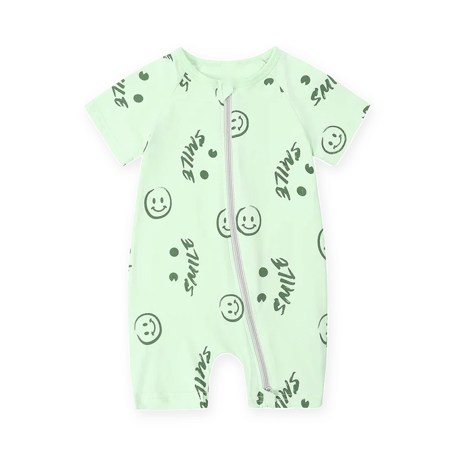 Mint Smileys Short-Sleeve Shortie Romper — Mint Smileys — Front view — image 1