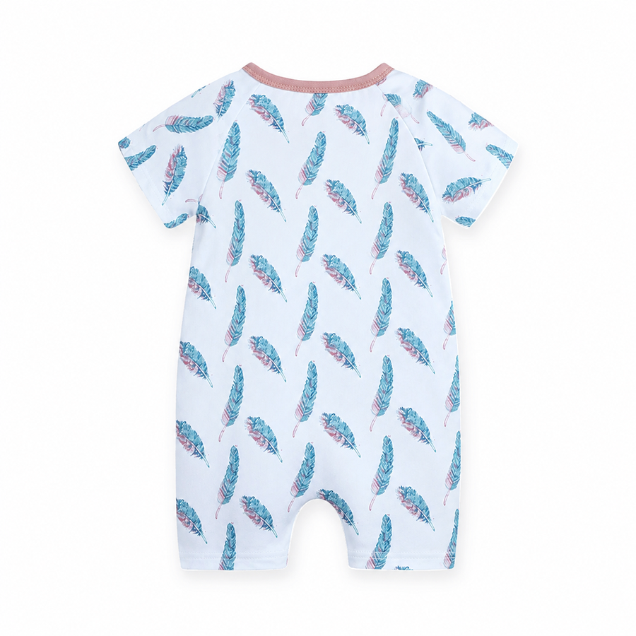 Feather Short-Sleeve Shortie Romper — Feather — Back view — image 2