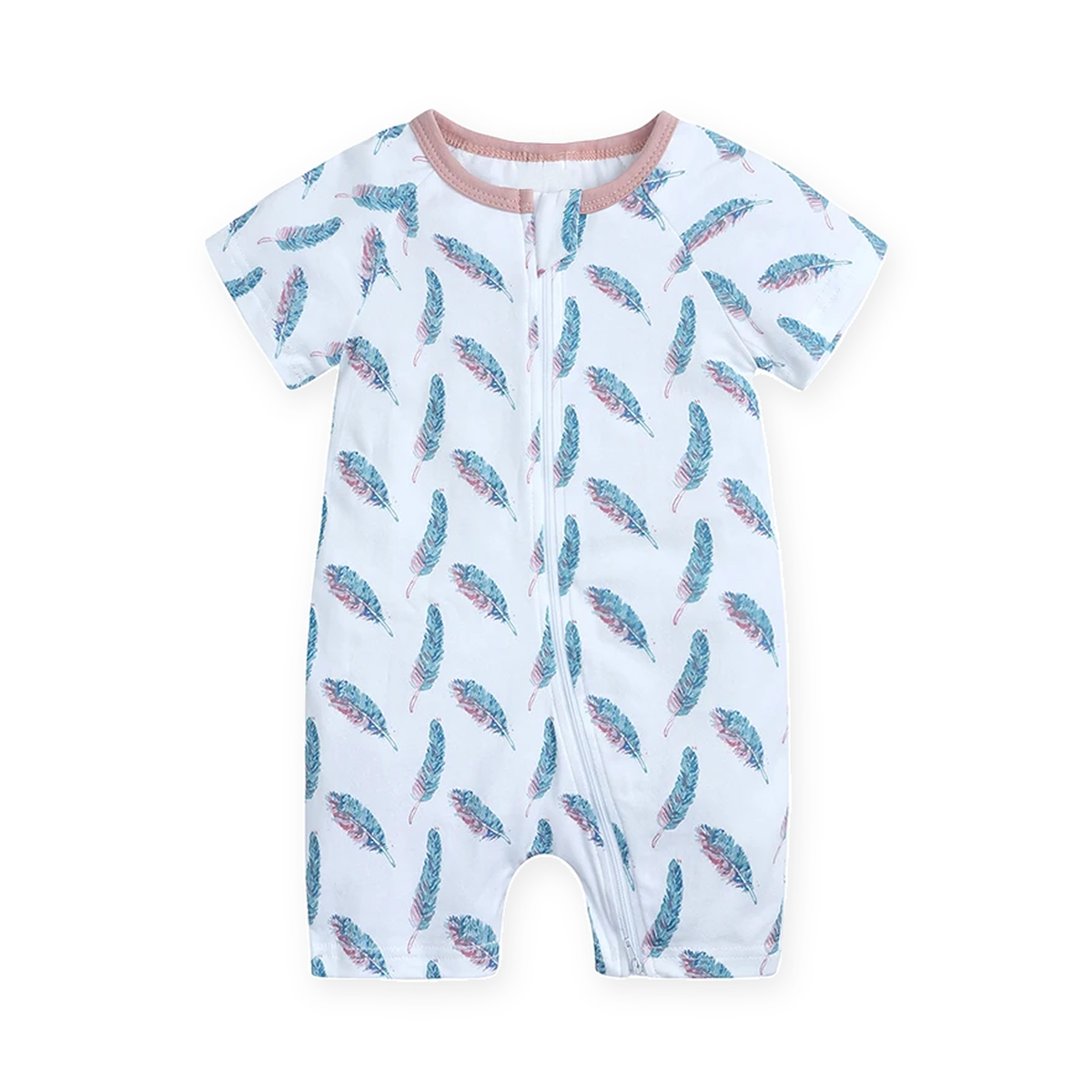 Feather Short-Sleeve Shortie Romper — Feather — Front view — image 1