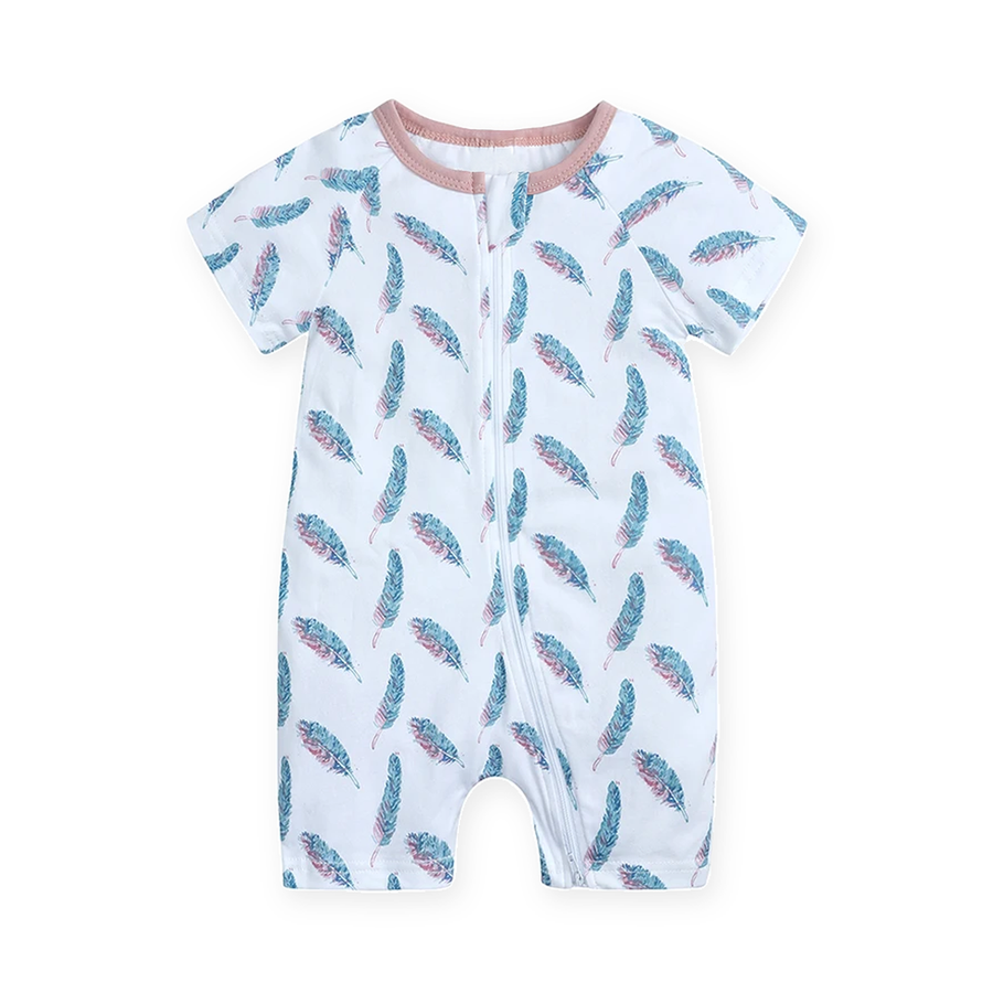 Feather Short-Sleeve Shortie Romper — Feather — Front view — image 1