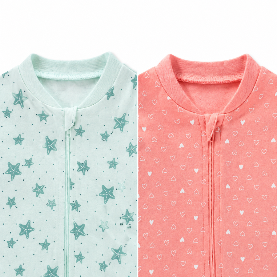 Mint Coral 2-Pack Rompers — Mint Coral — Zipper detail — image 3