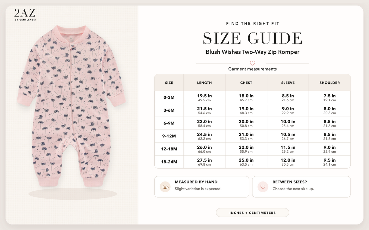 Product-specific size guide for Blush Wishes Romper