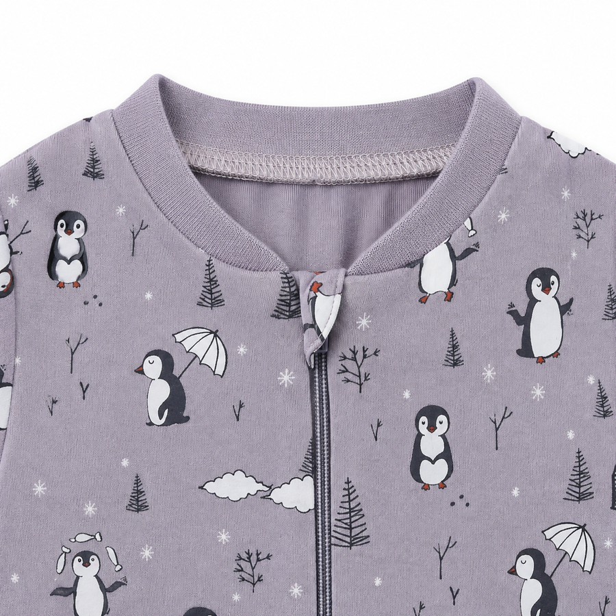 Gray Penguins Romper — Gray Penguins — Zipper detail — image 3
