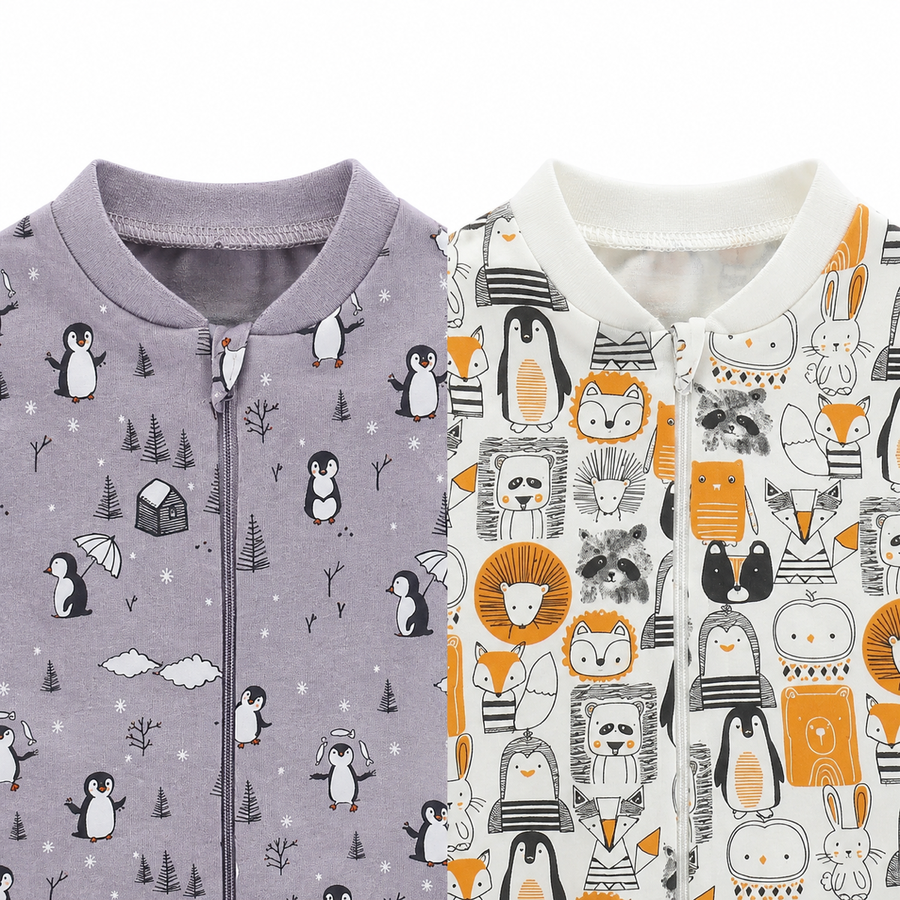 Penguin Woodland 2-Pack Rompers — Penguin Woodland — Zipper detail — image 3