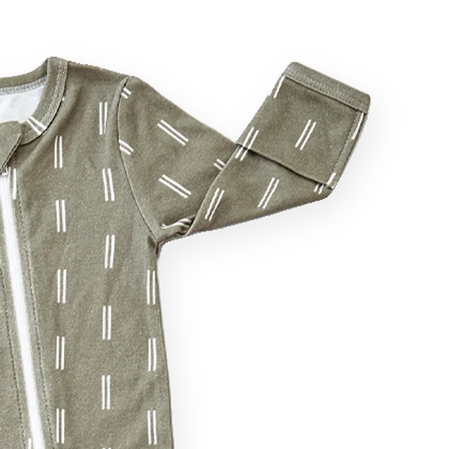 Olive Dash Footed Romper — Olive Dash — Cuff and foot detail — image 5